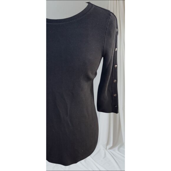 Talbots Textured Knit Top Sz. Sm. Black 3/4 Sleeves W/ Buttons - Picture 10 of 12